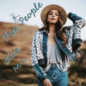 Free People Ditsy Denim Jacket Sz M - L